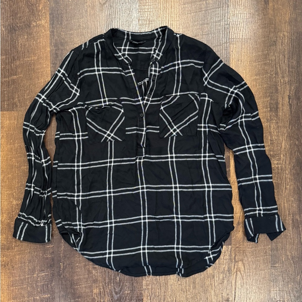 Lucky Brand Black and White Plaid Button-Down Shirt